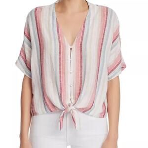 Rails Women's Small Top Pink Multicolor Striped Thea Metallic Tie-Front Top
